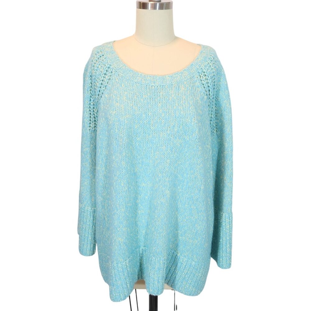 TALBOTS Aqua Chunky Knit Marled Pullover Sweater 1X Ribbed Cozy Casual Cotton